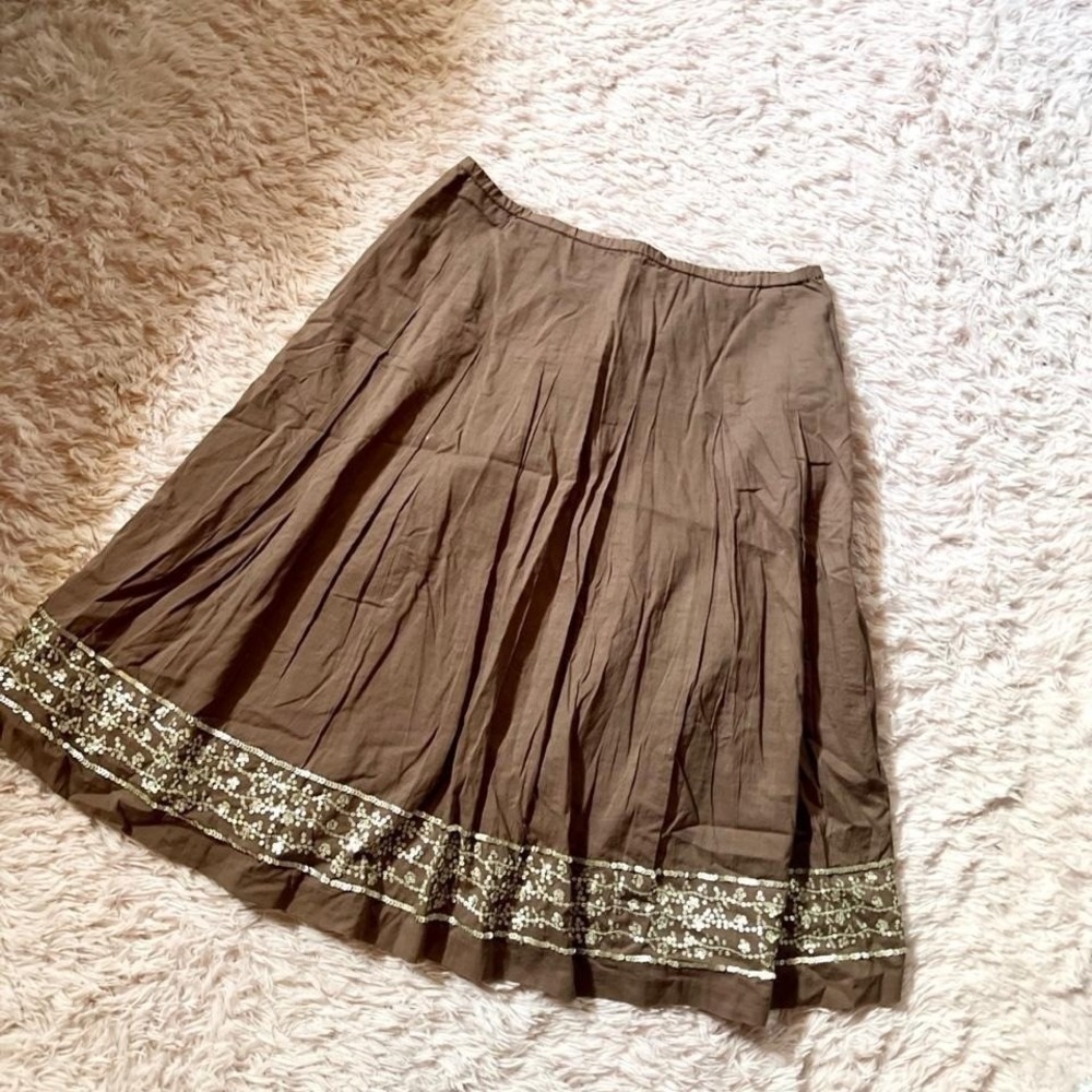 Earthy Glam Boho Chic Prairie Peasant Hippie Sequin Skirt Womens 12 Hobbit Core